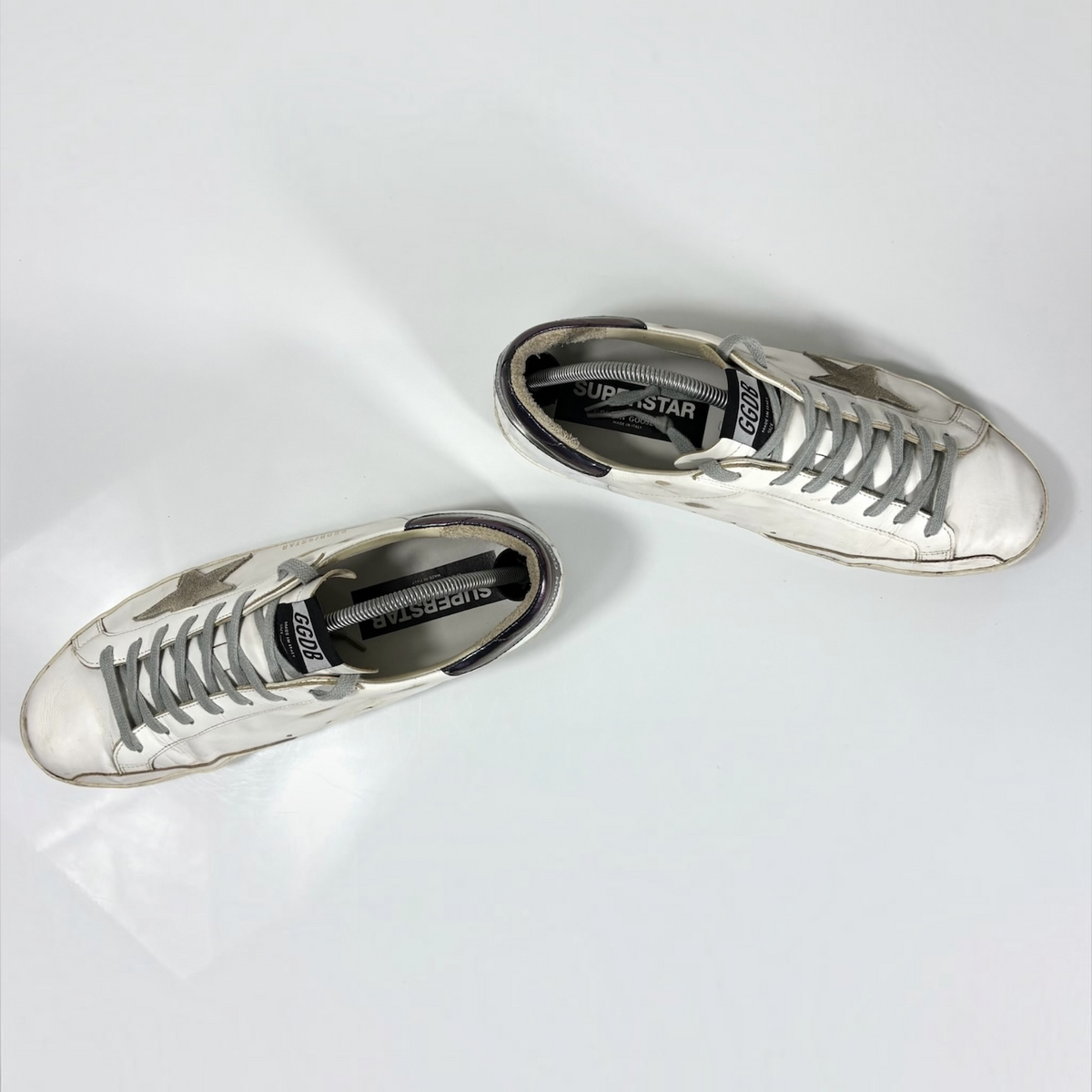 Golden goose Superstar bianche con stella grigia e talloncini "melanzana" 45