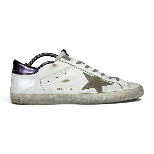 Golden goose Superstar bianche con stella grigia e talloncini "melanzana" 45