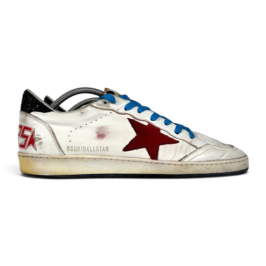 Golden goose Ballstar bianche con stella rossa scuro e talloncini neri a paillettes 43