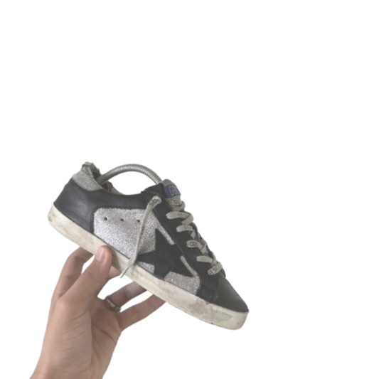Golden goose glitter Argento e pelle nera 36